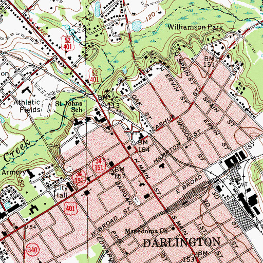 Topographic Map of Darlington County Jail, SC