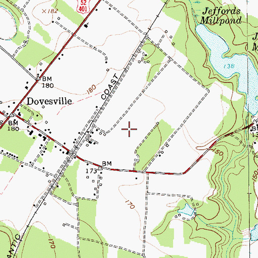 Topographic Map of Dovesville Baptist Church, SC