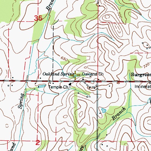Topographic Map of Oakland Spring, AL