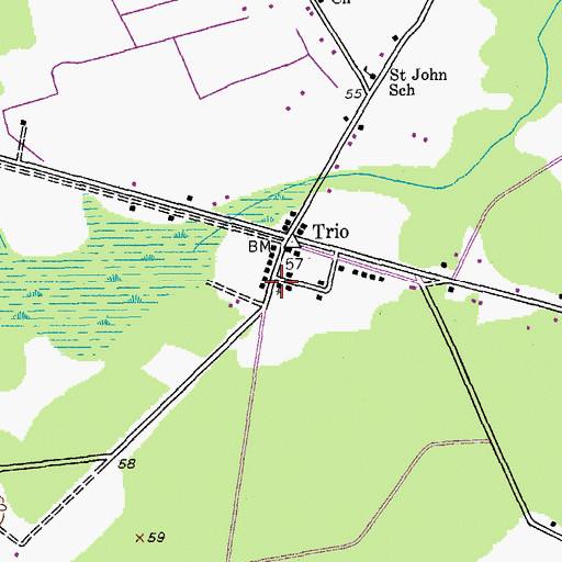 Topographic Map of Trio Methodist Episcopal Church South, SC