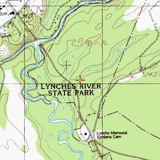 Topographic Map of Lynches River State Park, SC