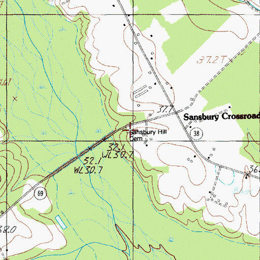 Topographic Map of Sansbury Hill Cemetery, SC