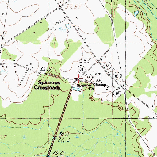 Topographic Map of Sparrows Crossroads, SC