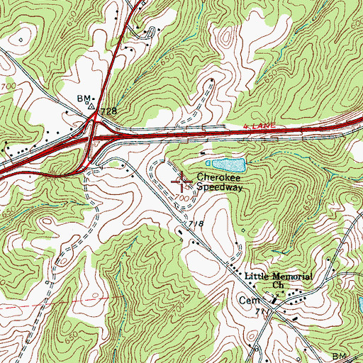 Topographic Map of Cherokee Speedway, SC