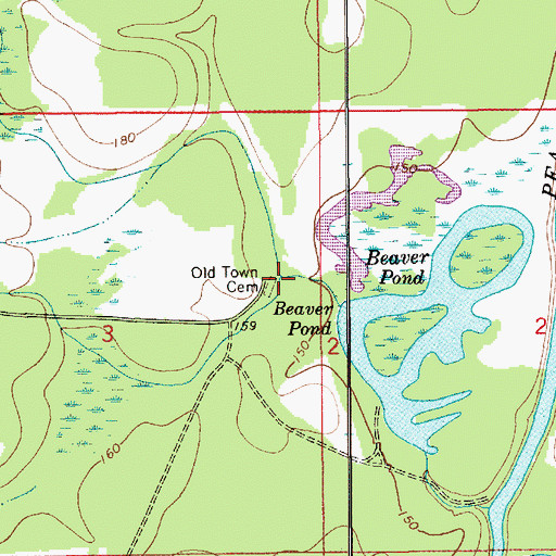 Topographic Map of Old Town Cemetery, AL