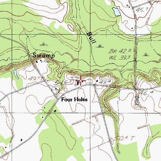 Topographic Map of Four Hole Baptist Church, SC