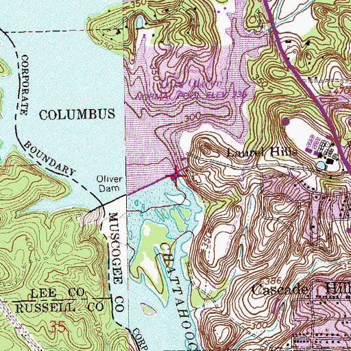 Topographic Map of Lake Oliver, AL