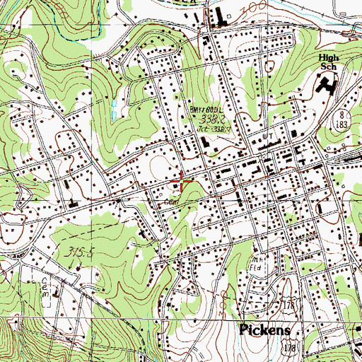 Topographic Map of Pickens Presbyterian Church, SC
