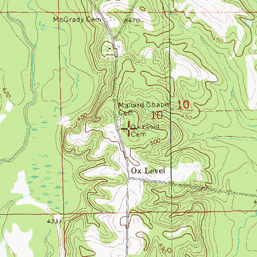 Topographic Map of Ox Level Cemetery, AL