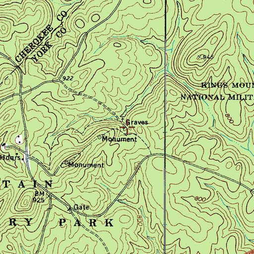 Topographic Map of Kings Mountain Battleground Cemetery, SC