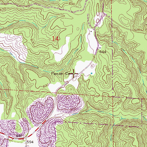 Topographic Map of Panter Cemetery, AL