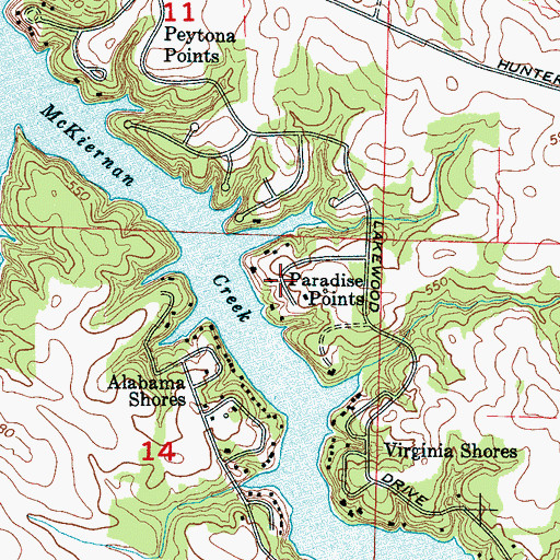 Topographic Map of Paradise Points, AL