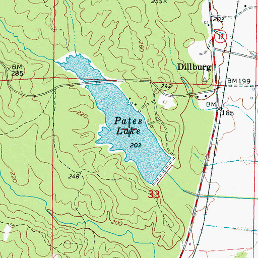 Topographic Map of Pates Lake, AL