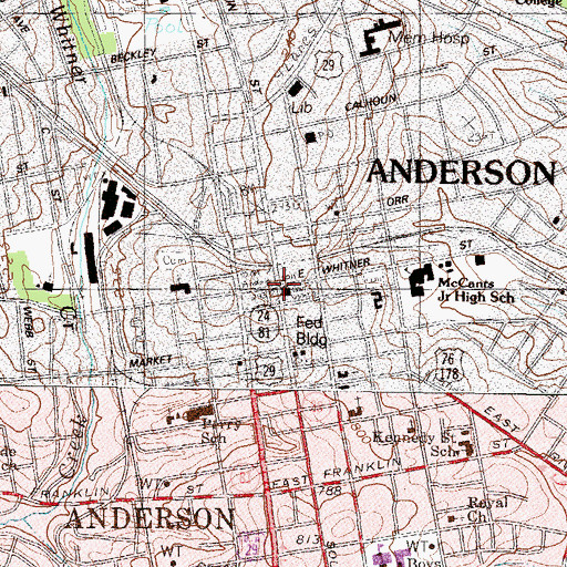 Topographic Map of Anderson, SC