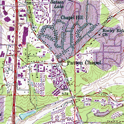 Topographic Map of Patton Chapel, AL