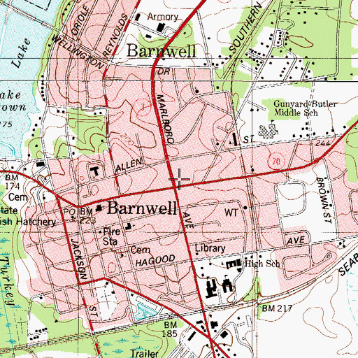Topographic Map of Barnwell, SC