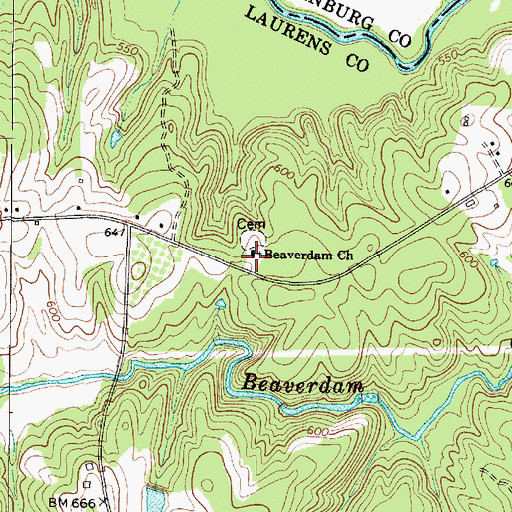 Topographic Map of Beaverdam Church, SC