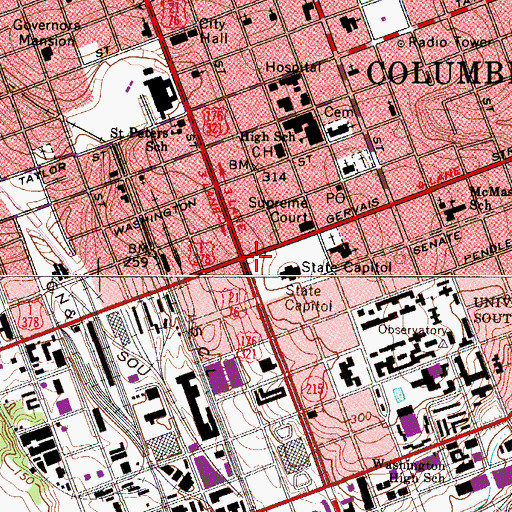 Topographic Map of Columbia, SC