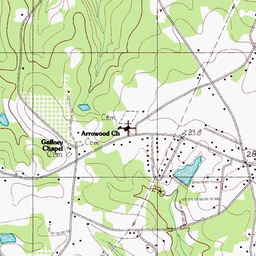 Topographic Map of Arrowood Baptist Church, SC