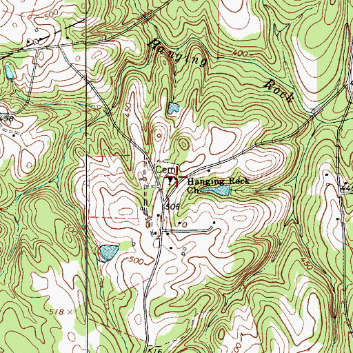 Topographic Map of Hanging Rock Church, SC