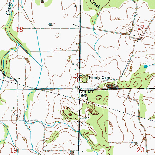 Topographic Map of Penny Cemetery, AL