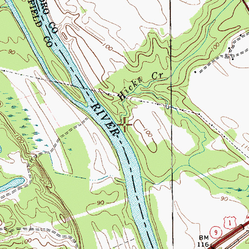 Topographic Map of Hicks Creek, SC