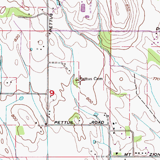 Topographic Map of Pettus Cemetery, AL