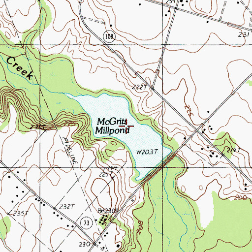 Topographic Map of McGrits Millpond, SC