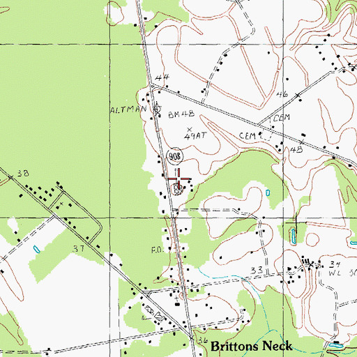 Topographic Map of Britton Neck High School, SC