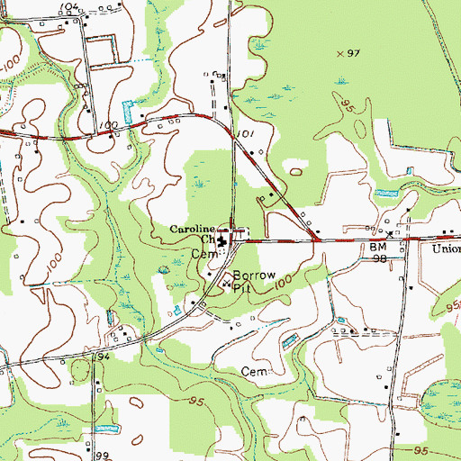 Topographic Map of Caroline Church, SC