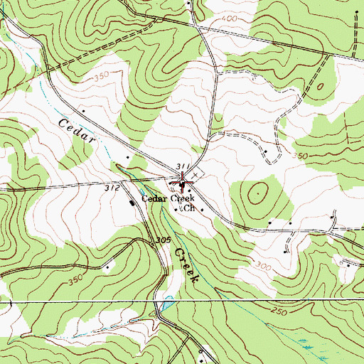 Topographic Map of Cedar Creek Baptist Church, SC