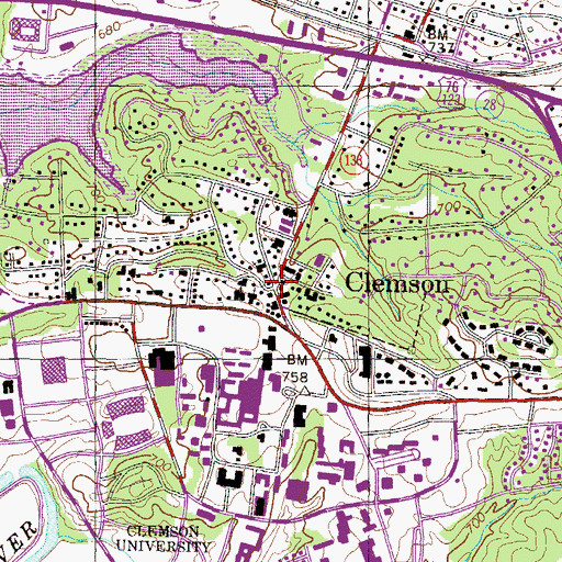 Topographic Map of Clemson, SC