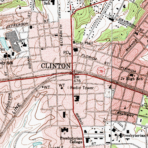 Topographic Map of Clinton, SC