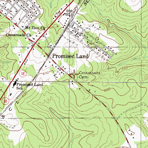 Topographic Map of Crossroads Cemetery, SC
