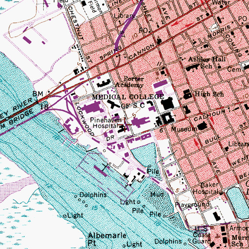 Topographic Map of Charleston Memorial Hospital, SC