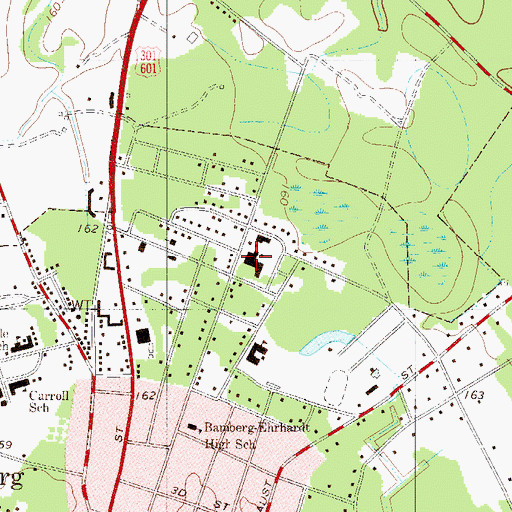 Topographic Map of Bamberg County Memorial Hospital (historical), SC