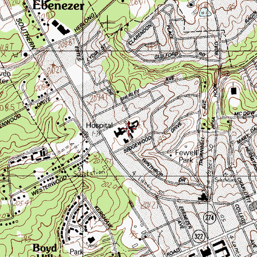 Topographic Map of York County Hospital, SC