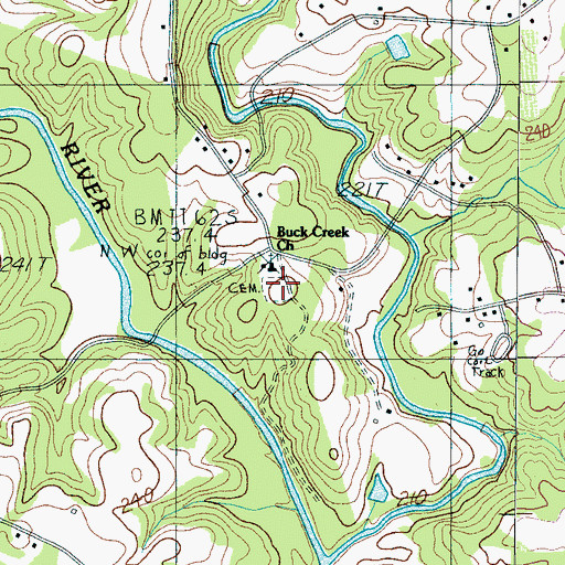 Topographic Map of Buck Creek Baptist Church Graveyard, SC