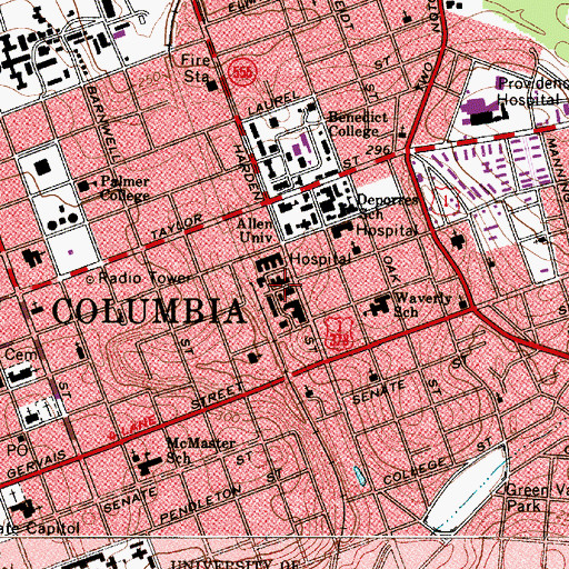 Topographic Map of Columbia Hospital, SC