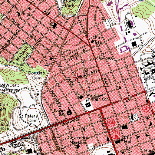 Topographic Map of Elmwood Park Historic District, SC