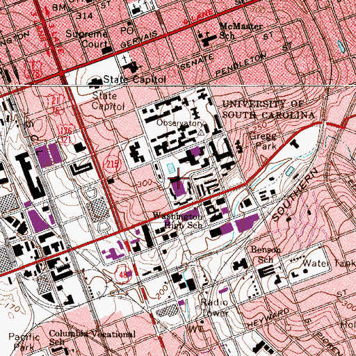 Topographic Map of Thomas Cooper Library, SC