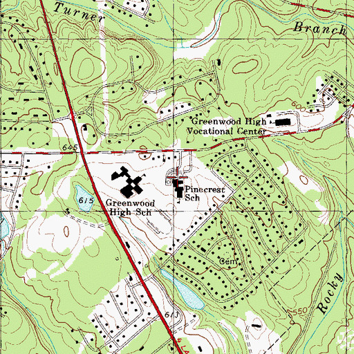 Topographic Map of Pinecrest School, SC