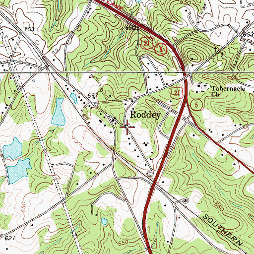 Topographic Map of Roddey, SC