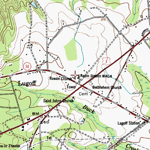Topographic Map of Rowan Church, SC