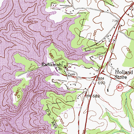 Topographic Map of Ruhamah Church, SC