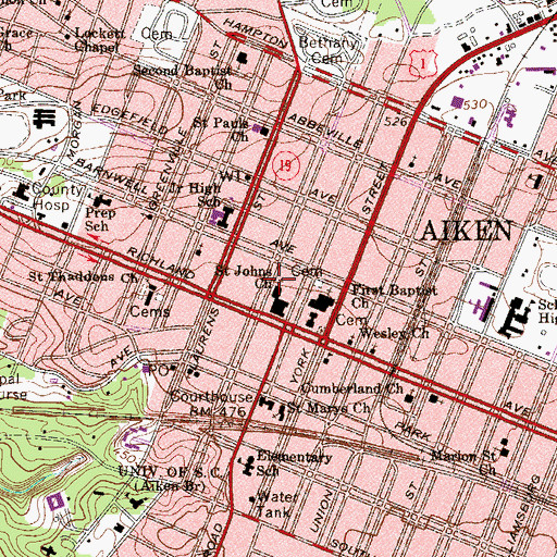 Topographic Map of Saint Johns Church, SC