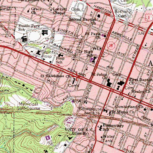 Topographic Map of Saint Thaddeus Church, SC