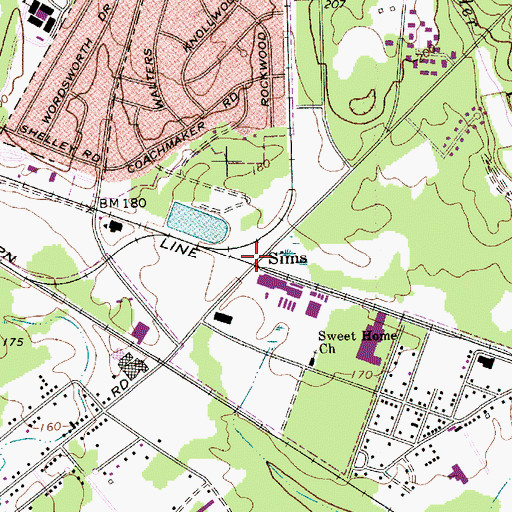Topographic Map of Sims, SC