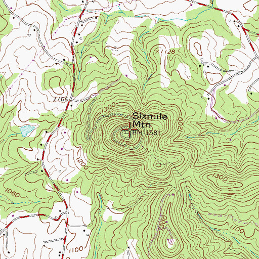 Topographic Map of Sixmile Mountain, SC