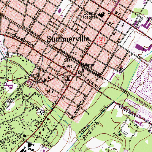 Topographic Map of Summerville, SC